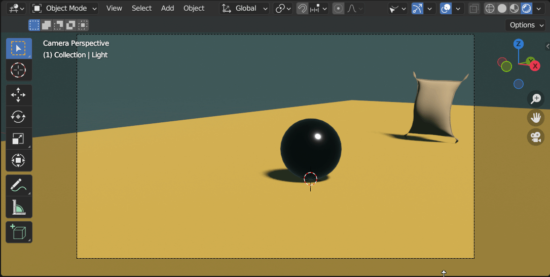 GIF of a Blender project featuring a sack and a ball.