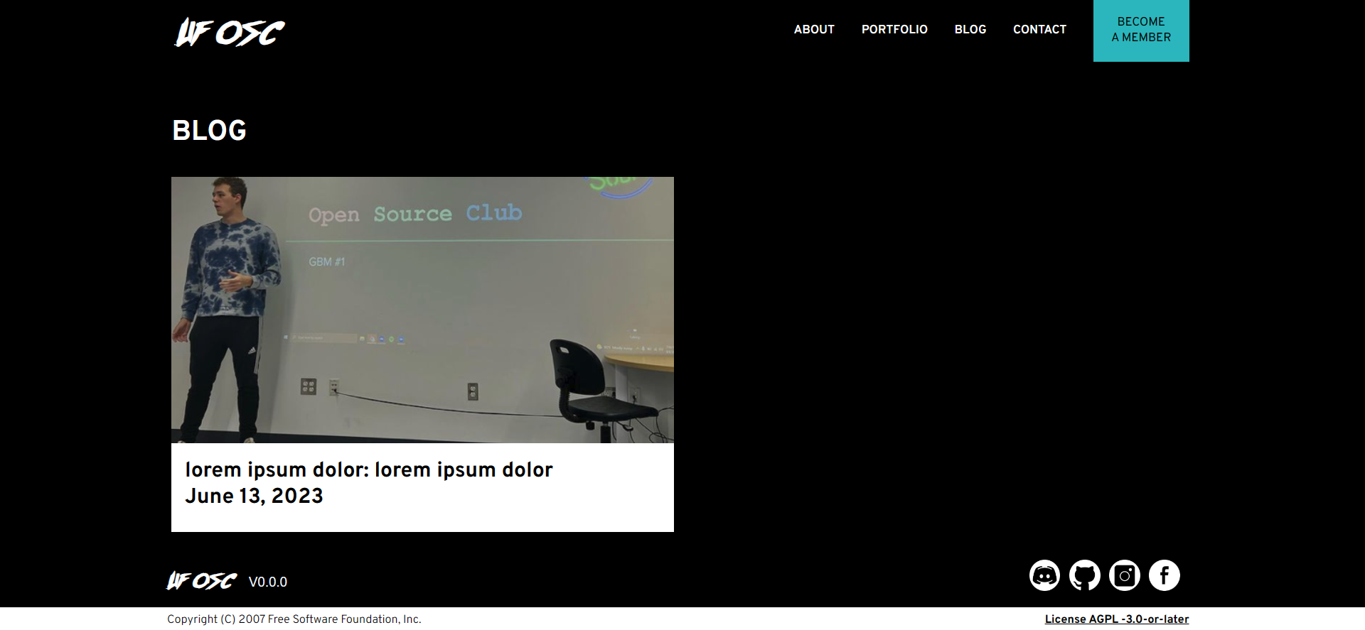 Screenshot of the blog page showing a tile for a blog post.