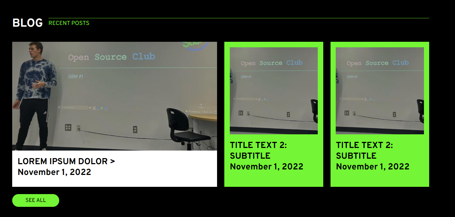 Screenshot of the blog section on the website's home page.