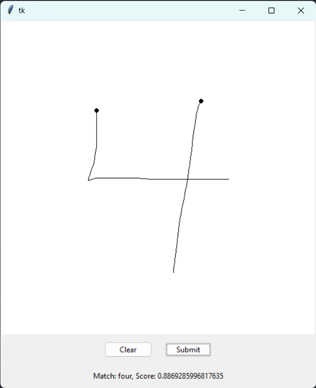 Screenshot of the main recognizer recognizing the symbol 4 as 'four'.