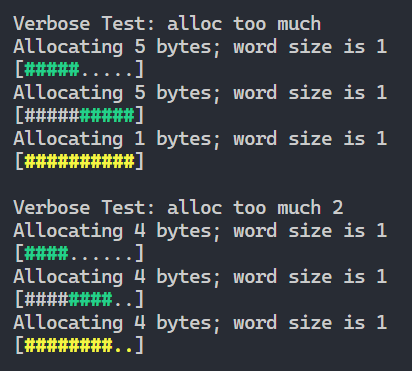 Screenshot of a memory manager test, showing diagrams memory being allocated.