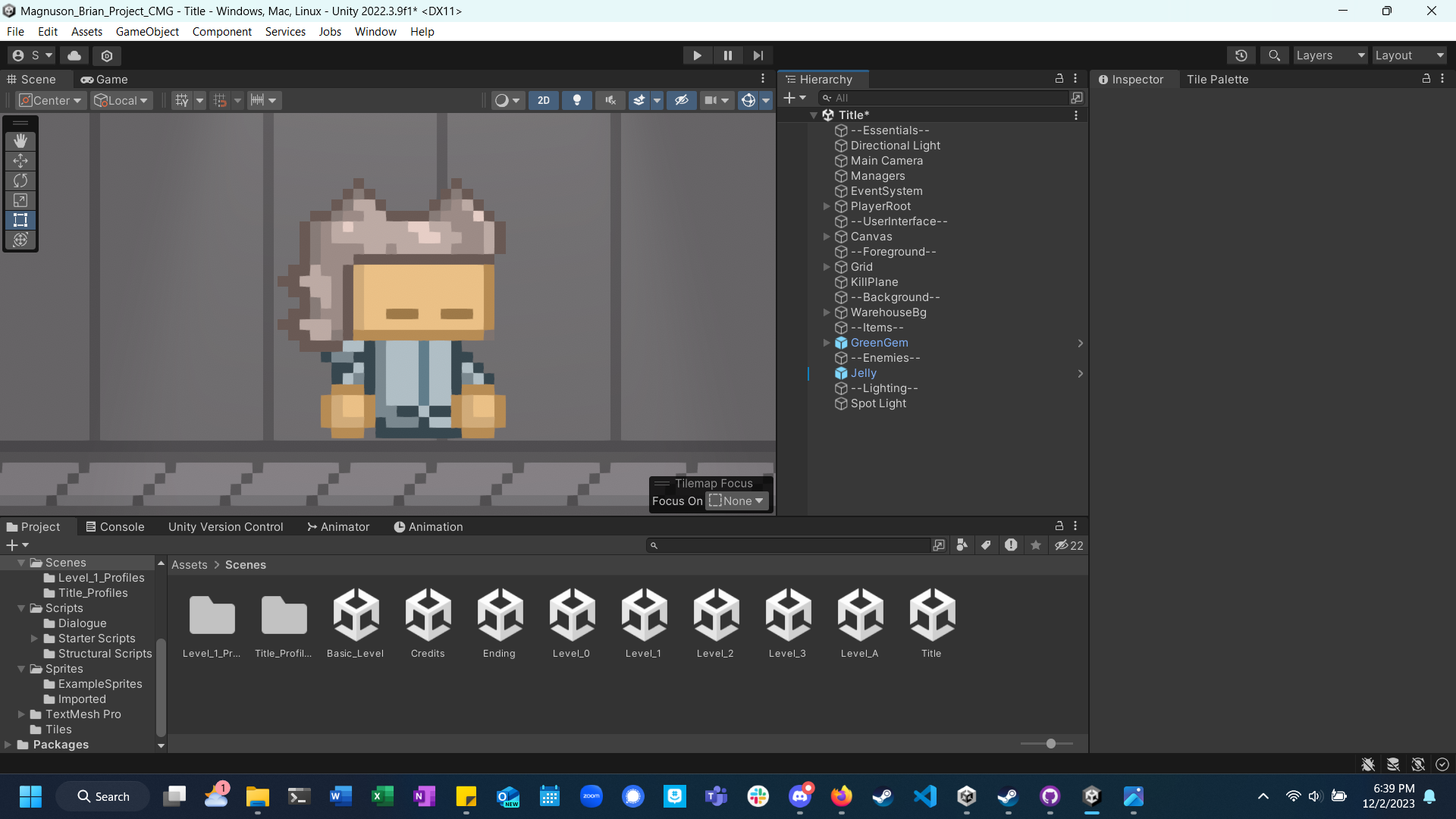 Screenshot of Lab Escape game in the Unity Editor.