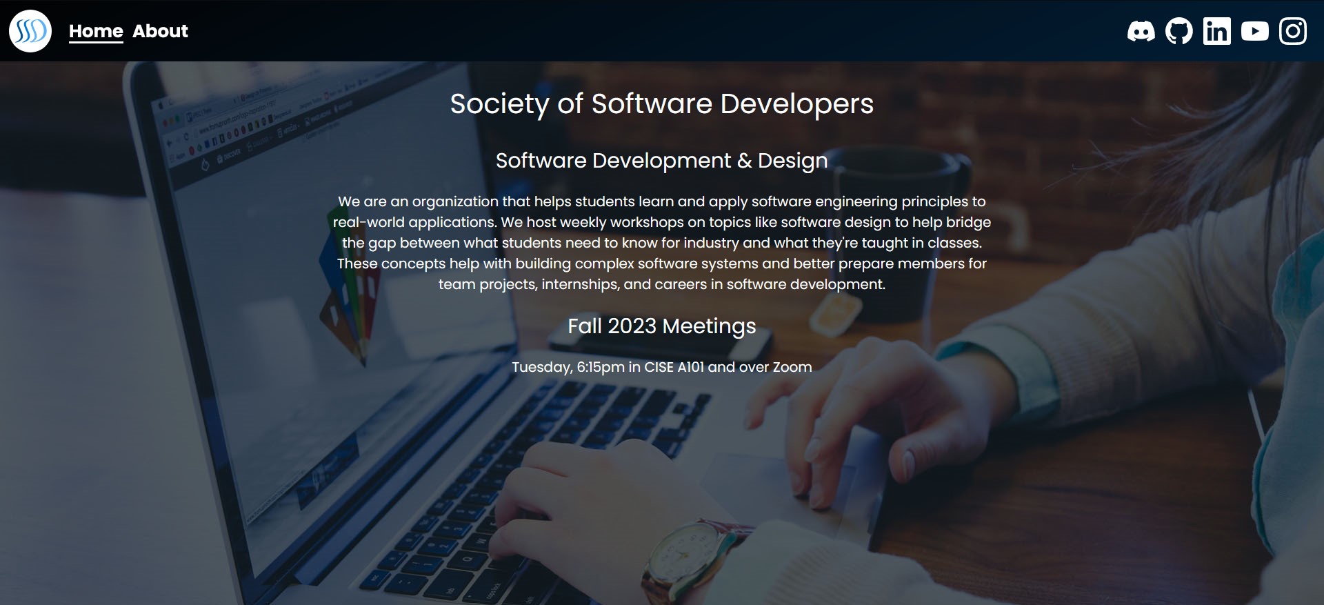 Screenshot of the Society of Software Developers website home page.