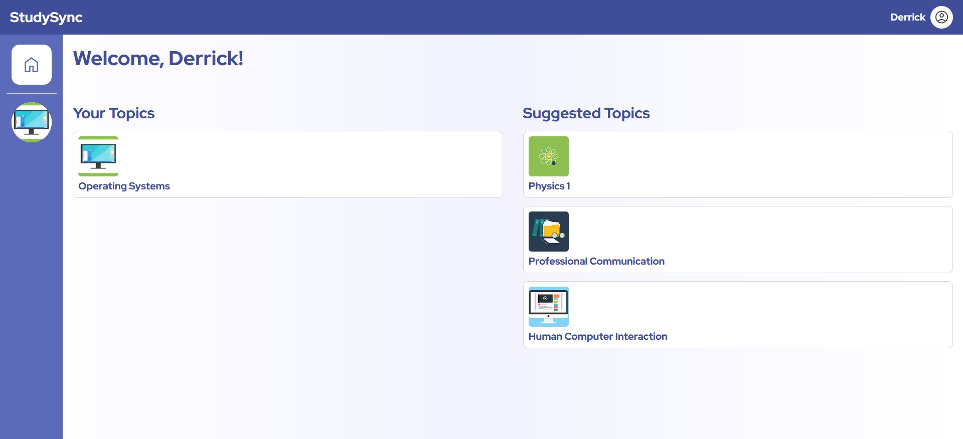 Screenshot of a welcome page with a list of discussion topics for the user to view.
