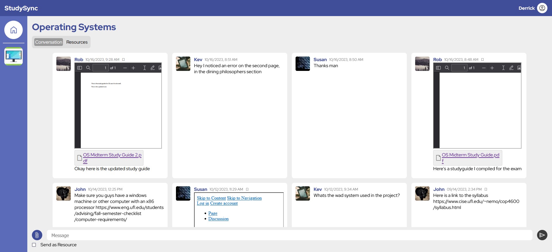 Screenshot of a discussion page with messages in a grid layout.