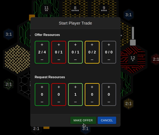 The trading interface added to Catantron.
